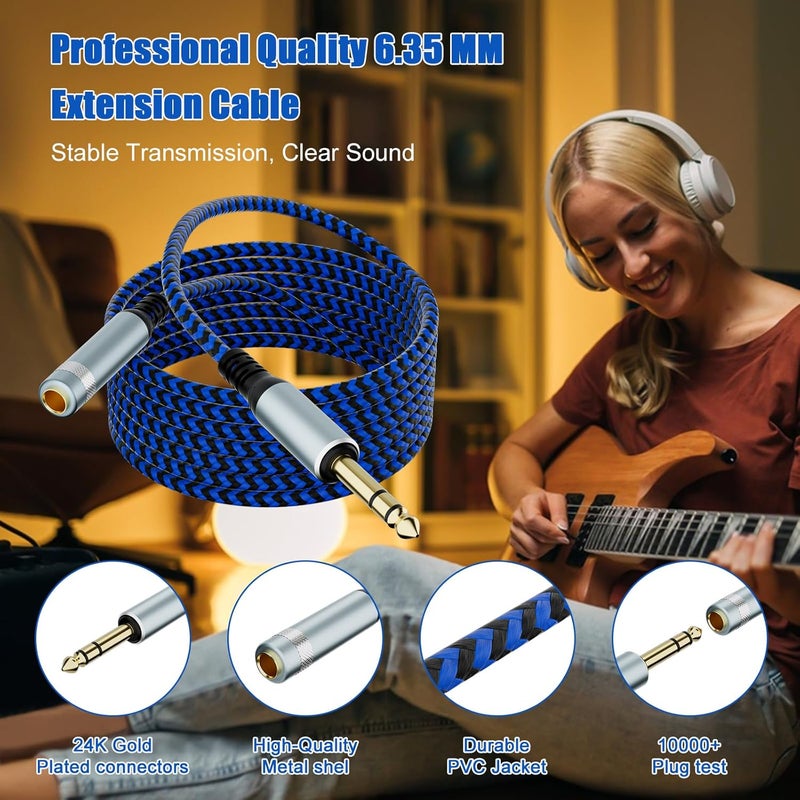 LDKCOK 1/4 inch TRS Extension Cable 20ft, 1/4" Male to Female Stereo Headphone Guitar Cable - Image 4